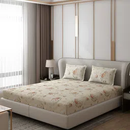 Monte Carlo Vibrant Beige & Brown Ethnic Motifs 130 TC Queen Bedsheet with 2 Pillow Covers-76