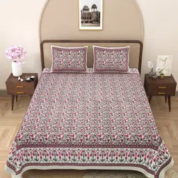 PATRICKO Pink & Grey Floral 330 TC King Bedsheet with 2 Pillow Covers-image-43
