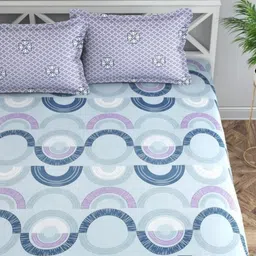 Florida Blue & White Floral Printed 200 TC Microfiber Queen Bedsheet Set 2.28 m x 2.45 m-picture-43