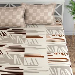 Florida Beige & Brown Geometric 200 TC Microfiber Queen Bedsheet Set 2.28 m x 2.45 m-15