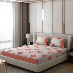 Monte Carlo Essence Pink & Off White Ethnic 130 TC King Bedsheet with 2 Pillow Covers-94