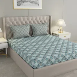 Raymond Home Blue Floral 120 TC Queen Bedsheet with 2 Pillow Covers-image-51