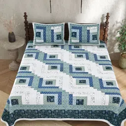 JAIPUR PRIME Green Geometric Printed Pure Cotton 210 TC King Bedsheet Set 2.74 x 2.54 m-image-69