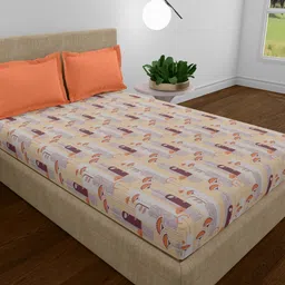 MYTRIDENT Utsav Orange & Yellow Geometric Cotton 120 TC Queen Bedsheet & 2 Pillow Covers-image-18