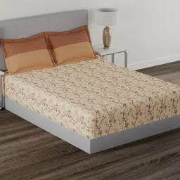 MYTRIDENT Carnival Brown & White Floral Cotton 144 TC King Bedsheet with 2 Pillow Covers-image-7