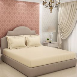 SPACES Eminence Off White Cotton 600 TC King Bedsheet with 4 Pillow Covers-image-16