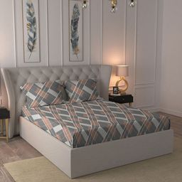 MYTRIDENTGrey & Brown Geometric TC 321 Queen Bedsheet with 2 Pillow Covers-image-58