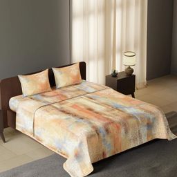 Synergized Cotton Brown & Blue 300 TC King Bedsheet with 2 Pillow Covers-picture-27