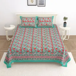 PATRICKO Multicoloured Floral 330 TC King Bedsheet with 2 Pillow Covers-image-66