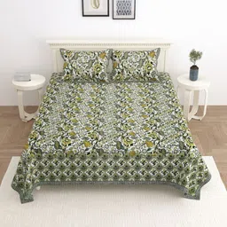 Wayne Martin Green Floral 330 TC King Bedsheet with 2 Pillow Covers-picture-3