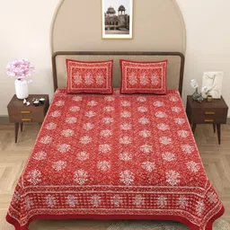 PATRICKO Orange & White Floral 330 TC King Bedsheet with 2 Pillow Covers-image-93