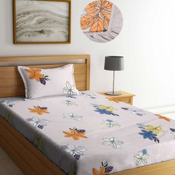 Arrabi Beige 300 TC 130 GSM Floral Print Elasticated Corners Single Bedsheet-80