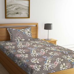 KLOTTHE Brown Floral 300 TC Single Bedsheet with 1 Pillow Covers-image-65
