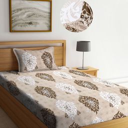 Arrabi Brown & Olive Green Ethnic Motifs 300 TC Single Bedsheet with 1 Pillow Cover-8