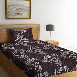 Arrabi Brown Floral 300 TC Single Bedsheet with 1 Pillow Covers-picture-22