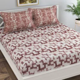 Florida Brown & White 300 TC King Bedsheet with 2 Pillow Covers-image-28