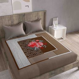 Spangle Brown & White Ethnic Motifs 280 TC Cotton King Bedsheet with 2 Pillow Covers-image-51