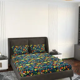 LABHAM Green & Yellow 140 TC King Bedsheet with 2 Pillow Covers-8