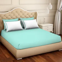 SPACES Green 300 TC King Solid Cotton Bedsheet with 2 Pillow Covers-picture-52