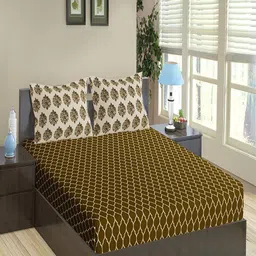 Trance Home Linen Dori & Damask 200 TC 100% Cotton Queen Flat Bedsheet & 2 Pillow Covers-image-50
