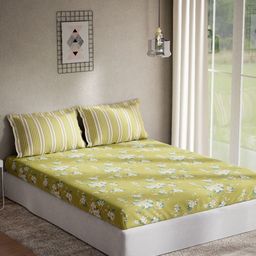 DDecor Green & White Floral 144 TC Queen Bedsheet with 2 Pillow Covers-image-41