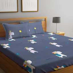 KLOTTHE Blue & White Graphic 210 TC King Bedsheet with 2 Pillow Covers-image-17