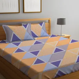 KLOTTHE Multicoloured 210 TC King Geometric Cotton Bedsheet with 2 Pillow Covers-image-32