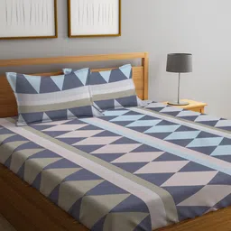 KLOTTHE Grey & Blue Geometric 210 TC King Bedsheet with 2 Pillow Covers-image-28