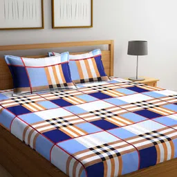 KLOTTHE Multicoloured Geometric 300 TC King Bedsheet with 2 Pillow Covers-image-39