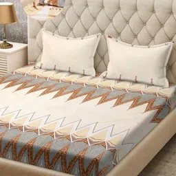 Arrabi Multicoloured Cotton Blend Double King Size Fitted Bedsheet with 2 Pillow Covers-22