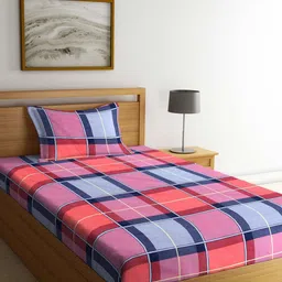 Arrabi Blue & Peach Geometric Printed 300 TC Single Bedsheet With 1 Pillow Cover-18