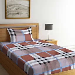 Arrabi Brown & White Geometric 300 TC Single Bedsheet with 1 Pillow Covers-image-55