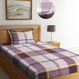 Arrabi Purple & Yellow Geometric Printed 300 TC Single Bedsheet with 1 Pillow Cover-12