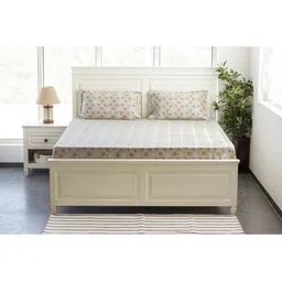 Pluchi Grey & Yellow Conversational King Bedsheet with 2 Pillow Covers-image-51