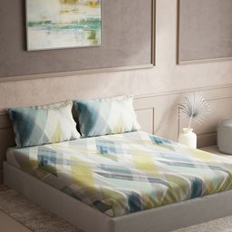 DDecor White & Blue 144 TC Cotton King Bedsheet with 2 Pillow Covers-picture-23