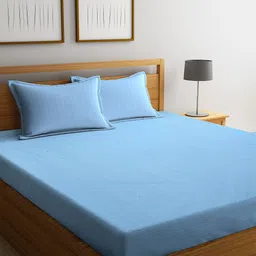 SOKNACK Blue Striped 300 TC King Bedsheet with 2 Pillow Covers-image-93