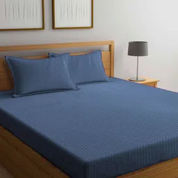 KLOTTHE Blue Striped 210 TC King Bedsheet with 2 Pillow Covers-image-65
