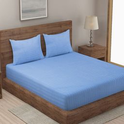 KLOTTHE Blue Striped 300 TC King Bedsheet with 2 Pillow Covers-image-37