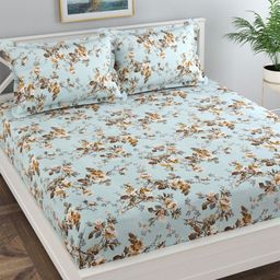 Florida Blue & White Floral 120 TC King Bedsheet with 2 Pillow Covers-image-93