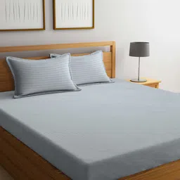 KLOTTHE Grey Striped 300 TC  Super King Double Bedsheet with 2 Pillow covers-image-29