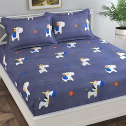Florida Grey & White Cartoon Characters 144 TC Queen Bedsheet with 2 Pillow Covers-image-52