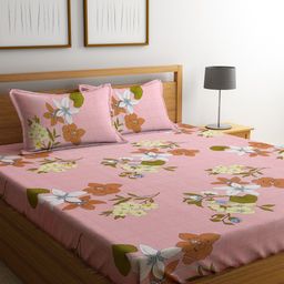 KLOTTHE Pink & Brown Floral 300 TC King Bedsheet with 2 Pillow Covers-image-45