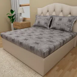 Himeya Grey Striped Cotton 180 TC King Bedsheet With 2 Pillow Covers-image-59