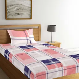 FABINALIV White & Pink Checked 300 TC Single Bedsheet with 1 Pillow Cover-image-74