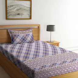 FABINALIV Purple & Beige Ethnic Motifs 300 TC Single Bedsheet with 1 Pillow Cover-picture-2