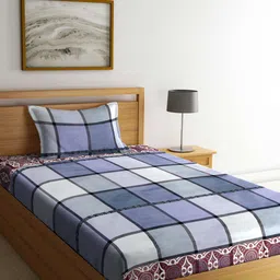 FABINALIV Blue & Purple Geometric Printed 300 TC Single Bedsheet With 1 Pillow Cover-image-73