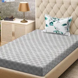 KLOTTHE Grey & White Geometric Printed 300TC Single Bedsheet & 1 Pillow Cover-image-39