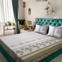KLOTTHE Grey Printed 400 TC Pure Cotton Super King Bedsheet With 2 Pillow Covers-image-62