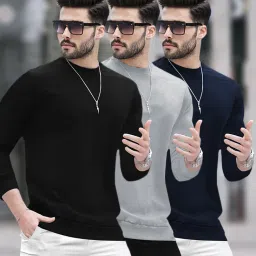 Pack of 3 Men Solid Round Neck Cotton Blend Multicolor T-Shirt-picture-13