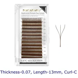 NAGARAKU Brown Automatic Flower W Shape Premade 12 Rows Eyelash Extension- Curl C- 0.07/13-4